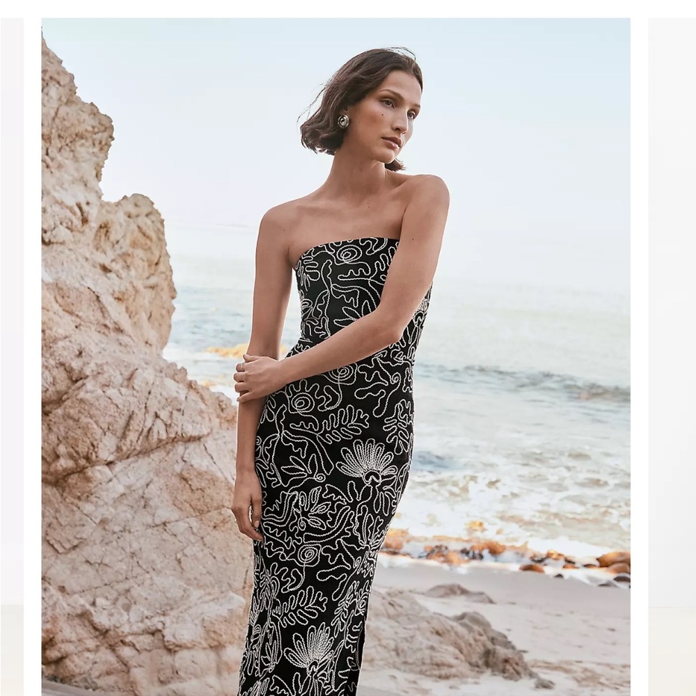 Loft Tropical Strapless Midi Dress
